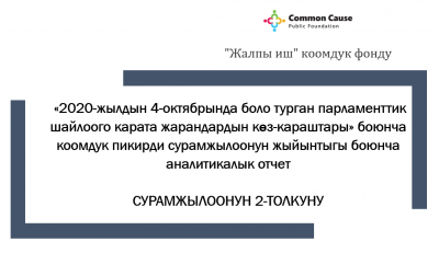 «2020-жылдын 4-октябрында боло турган парламенттик шайлоого карата жарандардын көз-караштары» боюнча коомдук пикирди сурамжылоонун жыйынтыгы боюнча аналитикалык отчет, СУРАМЖЫЛООНУН 2-ТОЛКУНУ